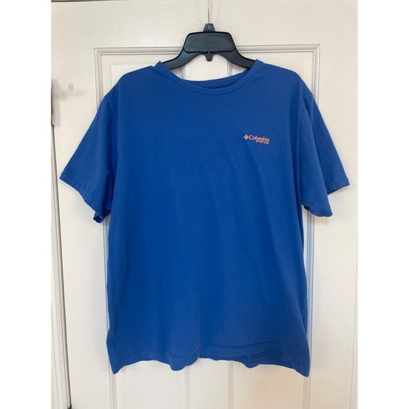 PFG Columbia T Shirt Mens XL Navy 100% Cotton Fish Flag Back Graphic Pullover - Picture 1 of 3